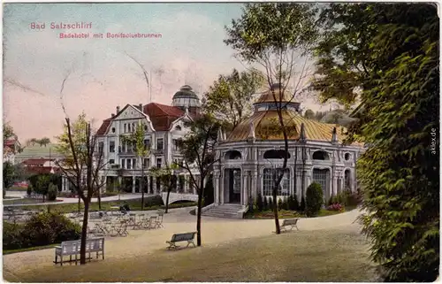 Bad Salzschlirf Badehotel mit Bonifaciusbrunnen b Fulda Ansichtskarte  1910