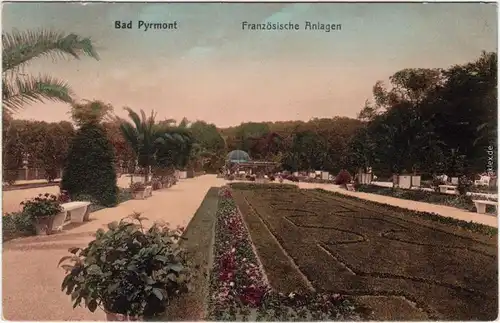 Bad Pyrmont Französische Anlagen colorierte Ansichtskarte 1912