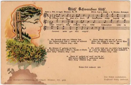 Blüh Schwarzbeer blüh! Liedkarte Anton Günther Gottesgab Erzgebirge 1908