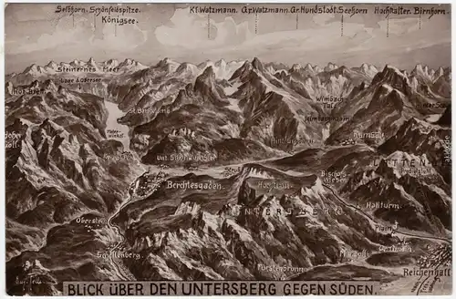 Berchtesgaden Reichenhall Landkarten Ak: Blick über Untersberg gegen Süden 1930