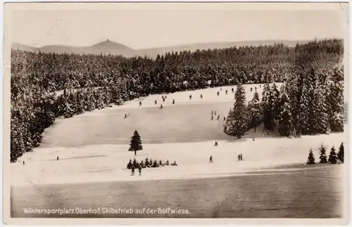 Oberhof (Thüringen) Skibetrieb auf der Golfwiese Foto Ansichtskarte  1929