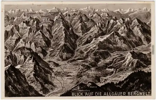 Oberstdorf (Allgäu) Landkarte, Blick auf die Allgäuer Bergwelt 1929