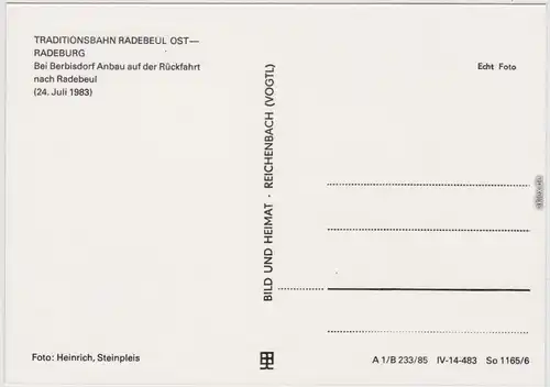 Berbisdorf Radeburg Traditionsbahn Radebeul Ost-Radeburg, Juli 1983 1985