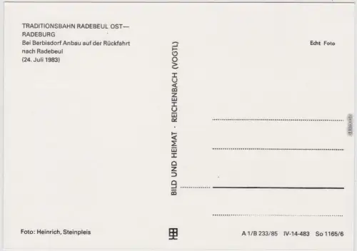 Berbisdorf Radeburg Traditionsbahn Radebeul Ost-Radeburg, Juli 1983 1985