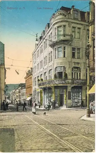 Gablonz Neiße Jablonec nad Nisou Straße Cafe Habsburg Liberec Reichenberg 1924