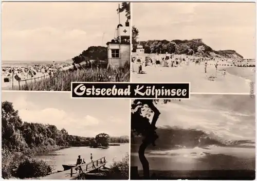 Kölpinsee (Usedom) Strand, belebt Rettungsturm b Heringsdorf Zinnowitz 1980