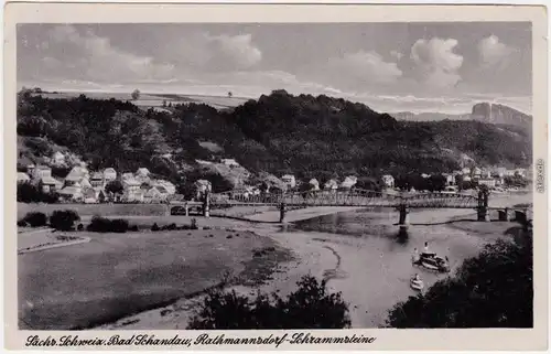 Ansichtskarte Bad Schandau Blick auf Stadt und Brücke 1950