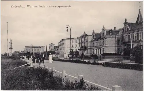 Ansichtskarte Warnemünde Rostock Bismarckpromenade - Villen, Hotels 1913