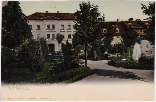 Herrnhut Platz, Gasthof Ansichtskarte b Löbau Zittau 1913