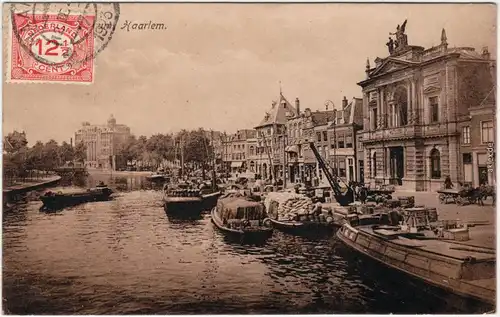 Haarlem Hafen und Straße Ansichtskarte Vintage Postcard Nordholland 1923