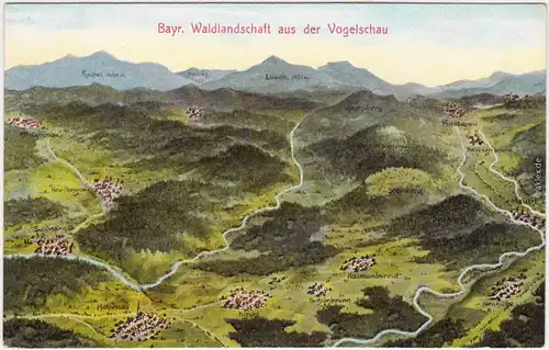 Hohenau (Niederbayern) Bayrische Waldlandschaft Vogelschau Finsterau 1908