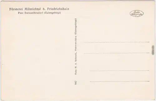 Friedrichshain Eulengebirge Langenbielau Bielawa Försterei Milmichtal 1932