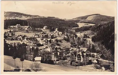 Foto Ansichtskarte Krummhübel Karpacz Blick auf die Stadt im Winter 1938