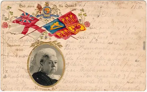  Good save the Queen - Victoria R.I. - Heraldik 1900 Prägekarte