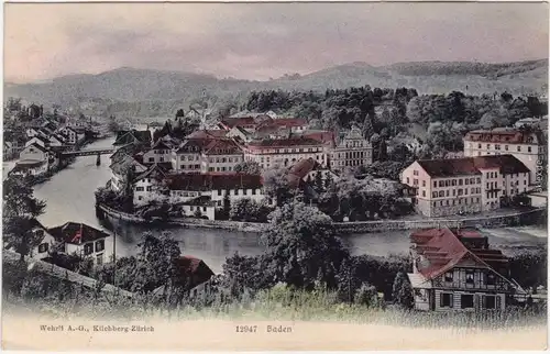 Baden AG Blick auf die Stadt Ansichtskarte  Kanton Aargau 1908