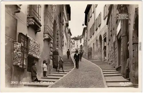 Foto Ansichtskarte Lugano Straßenpartie  - Via Cattedrale 1932