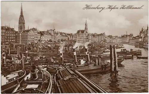 Hamburg Künstlerkarte: Hafen und Zollkanal Ansichtskarte 1926