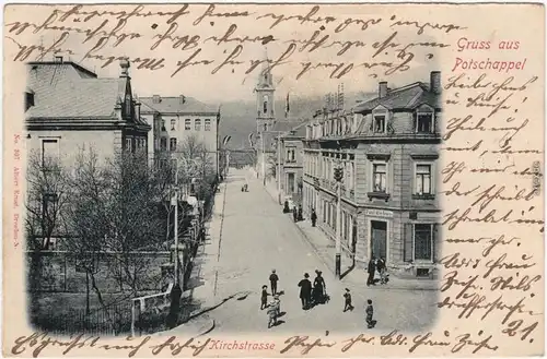 Ansichtskarte Potschappel Freital Partie in der Kirchstraße 1904