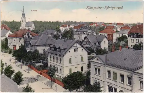 Klotzsche Dresden Auenstrasse und Kirche colorierte Ansichtskarte 1909