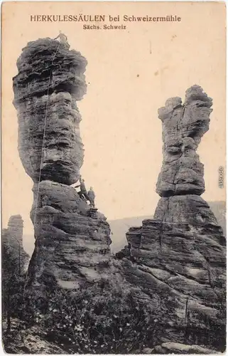Bad Schweizermühle Bergsteiger auf den Herkulessäulen Rosenthal Bielatal 1914