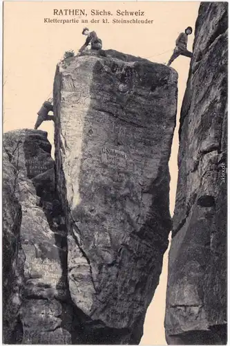 Rathen Bergsteiger an de kleinen Steinscheuder Ansichtskarte Bad Schandau 1914