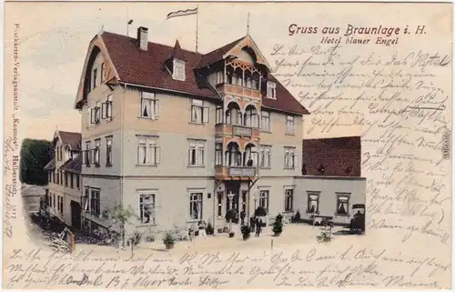Braunlage Harz  Partie am Hotel blauer Engel coloriert b Halberstadt 1901