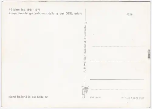 Erfurt Internationale Gartenbauausstellung der DDR (IGA) - Stand Holland 1970