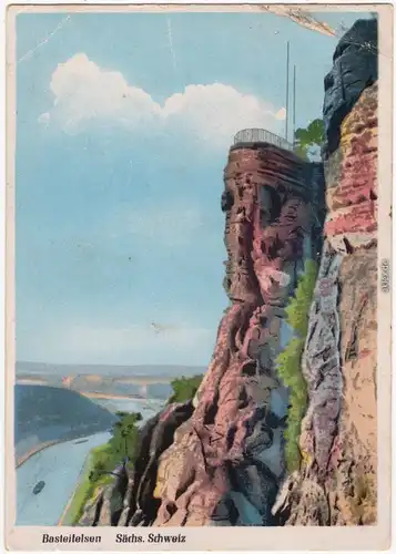 Rathen Basteifelsen Sächsische Schweiz seltene Künstlerkarte Ansichtskarte 1955