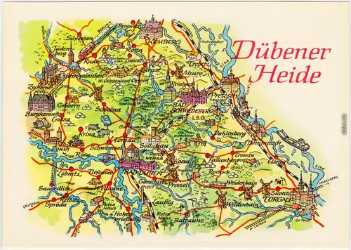 LandkartenAnsichtskarte von der Dübener Heide und Umgebung 1982