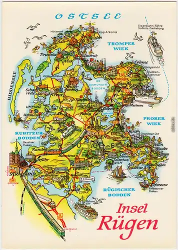 Rügen Einfache Landkarte von der Insel-Rügen 1982