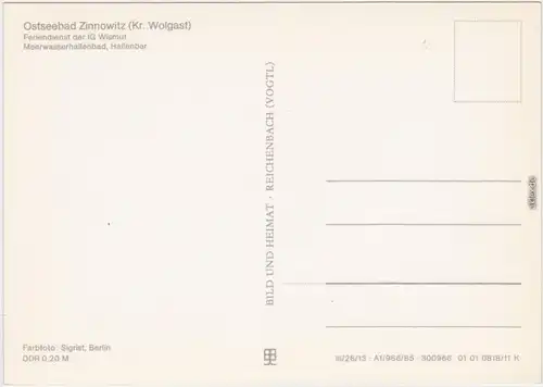 Zinnowitz Feriendienst der IG Wismut Meerwasserhallenbad Hallenbar Usedom 1985