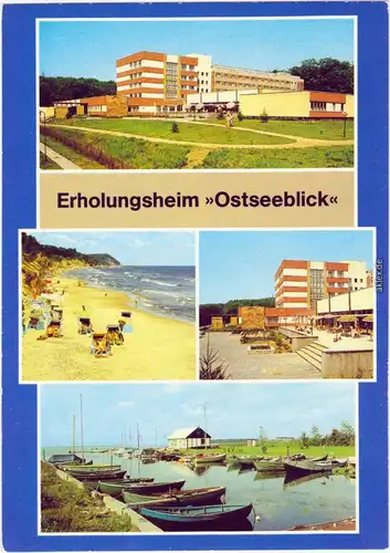Ansichtskarte Ückeritz Usedom Erholungsheim "Ostseeblick", Strand, Hafen 1983