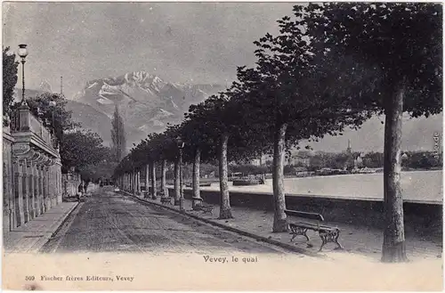 Vevey Straßenpartie - le Quai  CPA Ansichtskarte  Waadt 1912