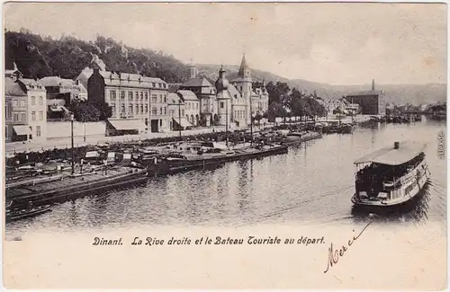 Dinant Dinant Promenade, Hafen und Fahrgastschiff CPA Ansichtskarte Namur 1904