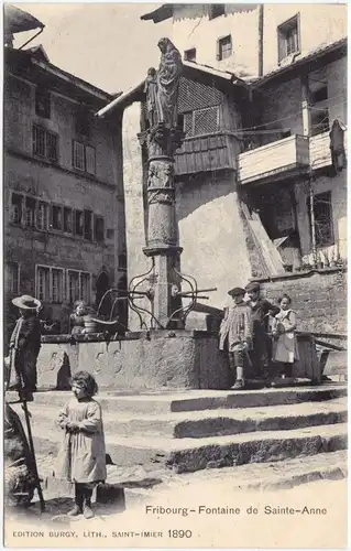 Freiburg im Üechtland Fribourg Kinder vor der Fontaine de Sainte - Anne 1912