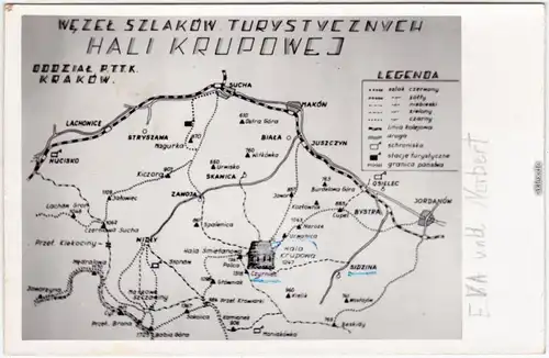 Krakau Kraków Routenplan für Turisten süd-westlich Krakau 1960