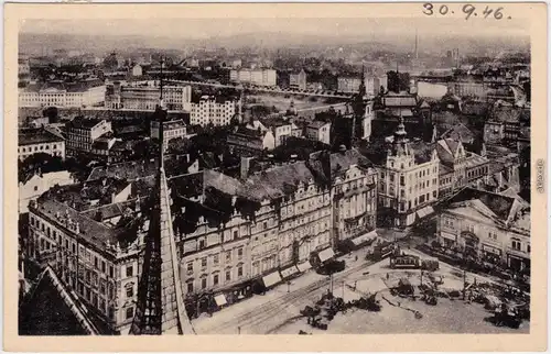 Ansichtskarte Pilsen Plzeň Platz und Stadt 1946