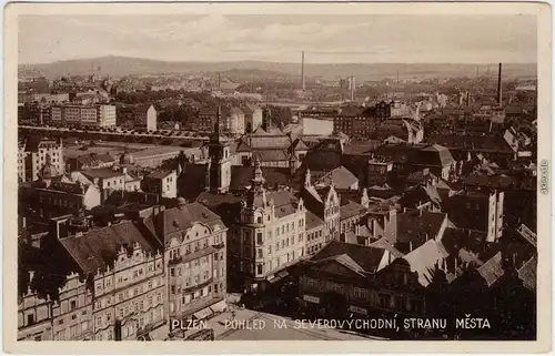 Ansichtskarte Pilsen Plzeň Blick über die Stadt Marktplatz 1931
