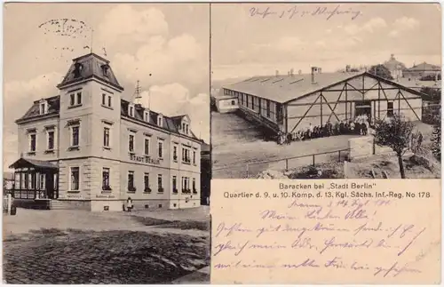 Kamenz Kamjenc 2 Bild: Hotel Berlin, Baracken Oberlausitz Ansichtskarte  1915