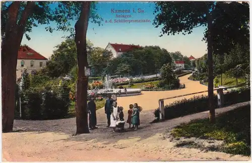 Kamenz Kamjenc Anlagen an der Schillerpromenade, belebt Ansichtskarte 1916
