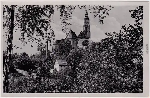 Kamenz Kamjenc Partie an der Hauptkirche Ansichtskarte Oberlausitz  1940