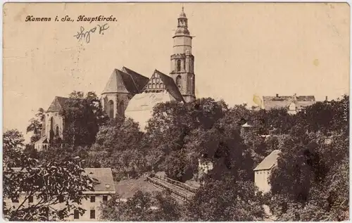 Kamenz Kamjenc Blick auf die Hauptkirche Ansichtskarte Oberlausitz  1915