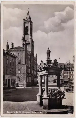 Kamenz Kamjenc Rathaus mit Andreasbrunnen Ansichtskarte Oberlausitz 1930