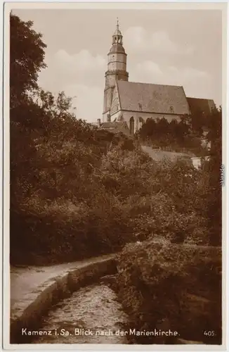 Kamenz Kamjenc Marienkirche, Partie am Fluß Ansichtskarte Oberlausitz 1930