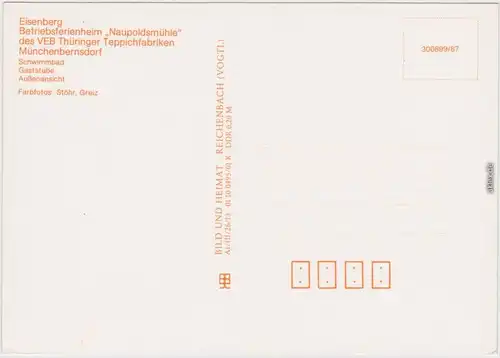 Eisenberg (Thüringen) Betriebsferienheim Naupoldsmühle 1987