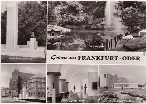 Fotokarte 
Frankfurt (Oder) Denkmal, Lennèpark, Rathaus, Galerie, Hotel 1974
