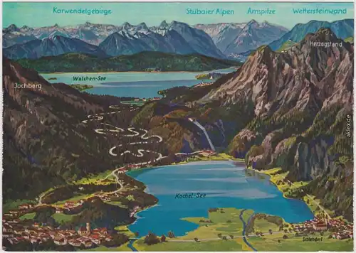 Kochel am See Panorama-Ansichten, Kochel-See (Zeichnung) 1990