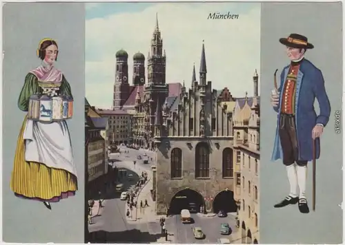 München Blick auf den Marienplatz, Rechts das Alte Rathaus,  Frauenkirche 1981