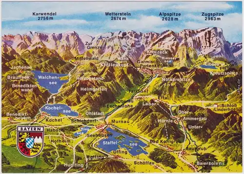 Bayern  Einfache Landkarte Bayerisches Oberland-West   Loisach  Ammertal 1992