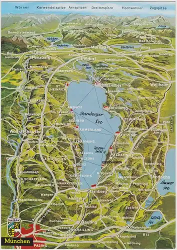 Starnberg Einfache Landkarte vom Starnberger See und Umgebung 1990